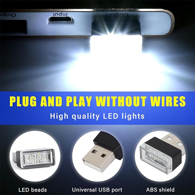 Augeny 7 PCS USB LED Car Interior Atmosphere Lamp, Plug-in USB Decor Night Light, Portable Auto Ambient Lighting Kit, Universal Vehicle Interior Accessories for Most Cars (Multi-Color) - Image 3