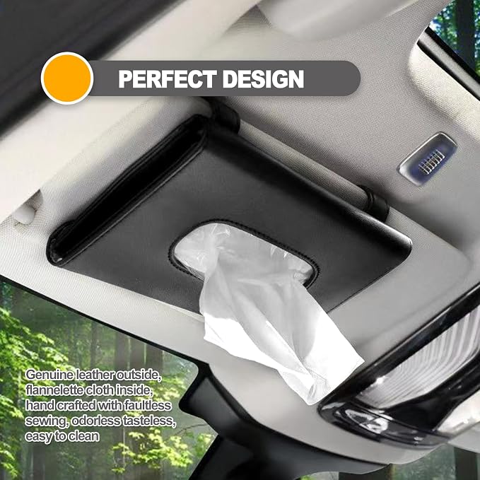 Premium PU Leather Car Tissue Holder Visor for Universal Auto, Car Tissue Case Holder Seat Back with Tissue Refill, Tissue Holder (Black) - Image 7