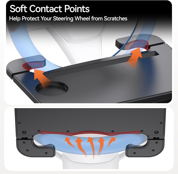 2-in-1 Steering Wheel Tray and Car Seat Gap Organizer for Drivers, Adjustable Food Tray and Laptop Desk Table for Eating, Working, Writing, Road Trips, Fits Most Cars, SUVs and Minivans - Image 6
