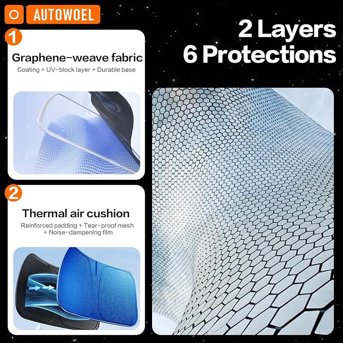 Titanium Silver Car Windshield Sun Shade for Volkswagen Atlas 2018-2025 | Ice Blue Reflective Layer, UPF 50+ UV and Heat Blocking, Foldable, Hot-Weather Interior Protection, for Cars, SUVs and Trucks - Image 9