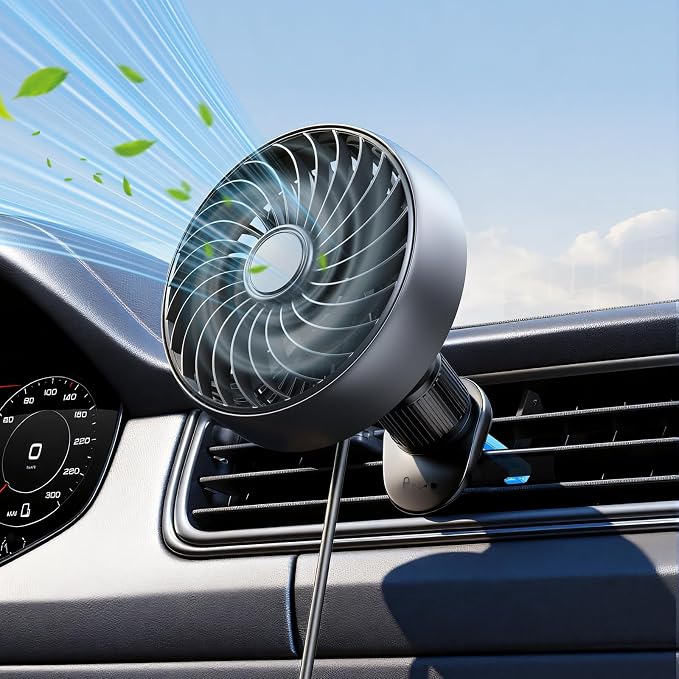 USB Car Vent Fan, 3-Speed Quiet Brushless Hook Mount Air Circulator | 5V 360°rotatable clip-on fans,mini soft airflow for driver, fits car/truck/SUV/Van/RV, plug in auto fan non-rechargeable by Hayousui