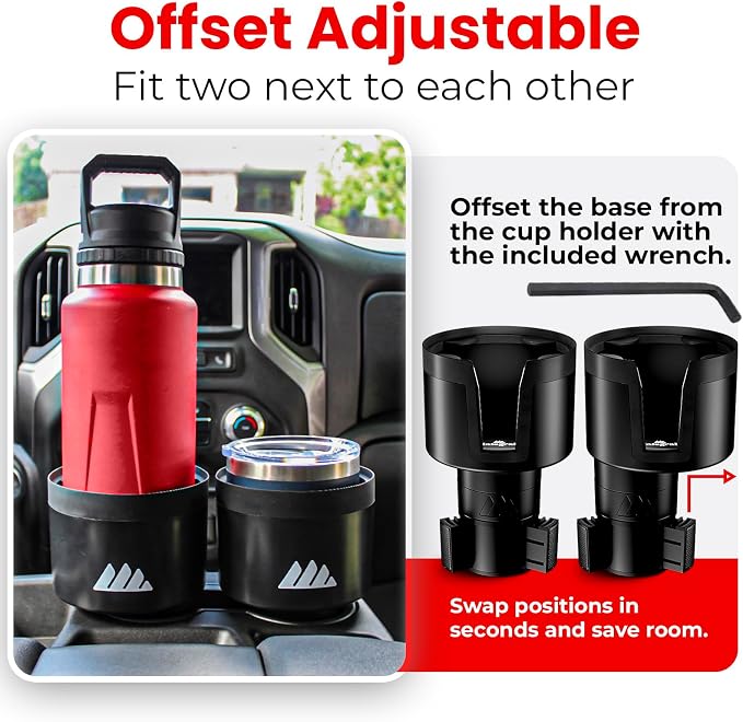 Integral Ultimate Car Cup Holder Expander with Adjustable Base - 2 Pack | Fits Yeti 14/24/36/46oz, Hydro Flask 32/40oz, Ramblers, mugs & 3.4-4.0in bottles, rubber-tab adjustable base - Image 3