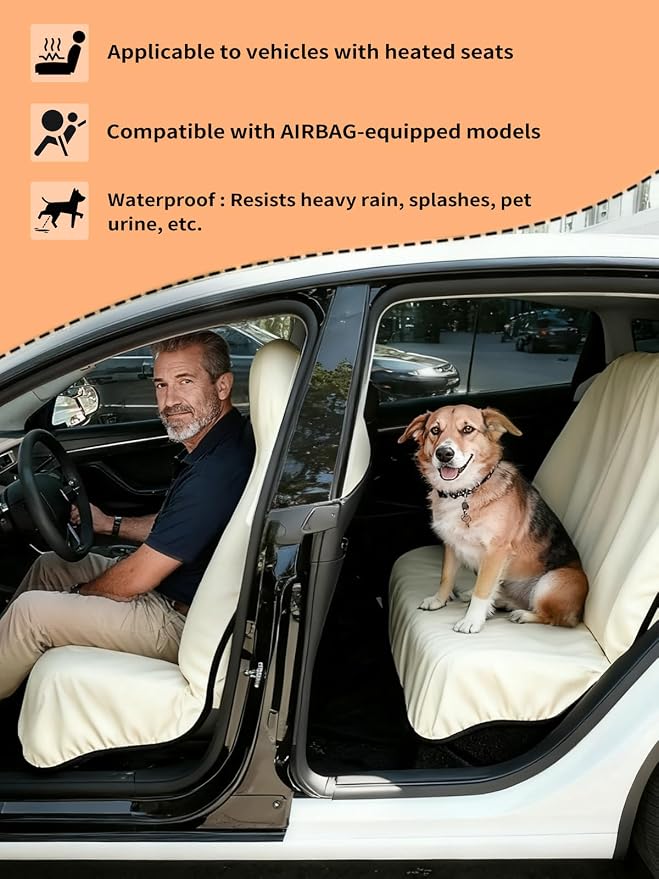Towel Car Seat Covers for Sweat Protection, GRS Certified Recycled Microfiber Absorbent Front Seat Protector, Non-Slip Washable Universal Fit for Sedans SUV Minivans(2 Pack,Beige) - Image 3