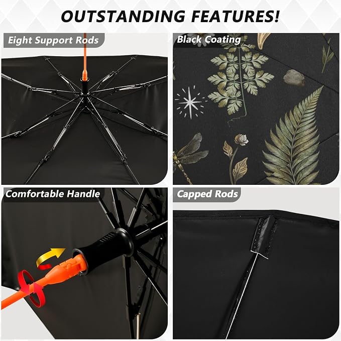 Mushrooms Windshield Sun Shade Umbrella Vintage Flower Butterfly Dragonfly Foldable Car Front Window Sunshade Blocks UV Rays Heat Keep Vehicle Cool (55" x 27.5") - Image 3