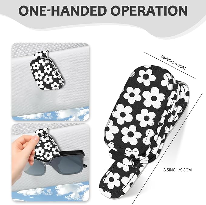 2 Pack Magnetic Leather Sunglass Holder, Universal Magnetic Car Eyeglass Hanger Clip for Different Size Eyeglasses, Car Visor Accessories (Black White Floral) - Image 6