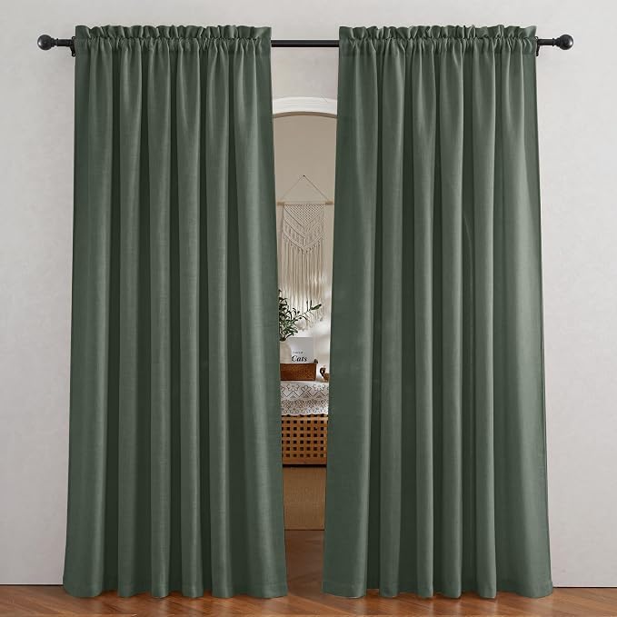 RYB HOME Spring Curtains for Living Room, Light Filtering Privacy Protection Linen Sheer Curtains for Sliding Glass Door, W 52 x L 90 inches, Hunter Green, 2 Panels Set - Image 6