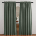 RYB HOME Spring Curtains for Living Room, Light Filtering Privacy Protection Linen Sheer Curtains for Sliding Glass Door, W 52 x L 90 inches, Hunter Green, 2 Panels Set - Image 6