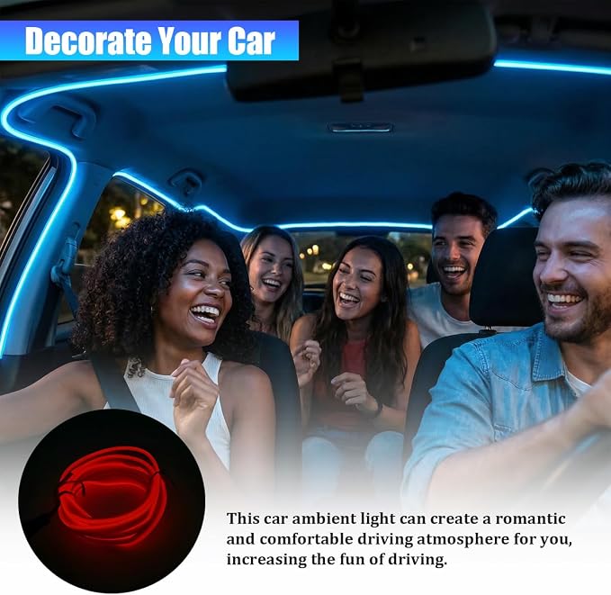 Car LED Strip Lights, 9.84FT 5V Waterproof Flexible Vehicle Ambient Lighting Kits with USB Port, Automotive Lamp Strips Decorations, Universal for SUV Automobile Truck (Red) - Image 5