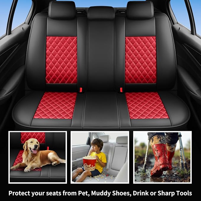 for Subaru Outback 2007-2026 Car Seat Covers, Full Set, Red | Luxury Full Coverage Leather Seat Protectors, Waterproof Breathable, Non-Slip, Easy to Install, Airbag Compatible, All-Season - Image 3
