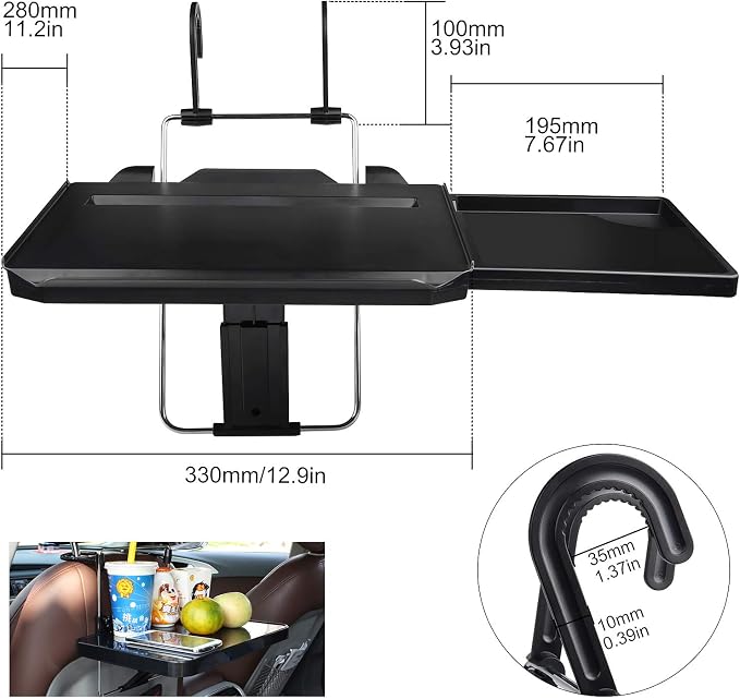 CPROSP Car Steering Wheel Seat Tray Desk Foldable Portable with Mouse Drawer for Eating Writing Working in Car, with Notebook Groove/Drink Cup Groove - Image 2