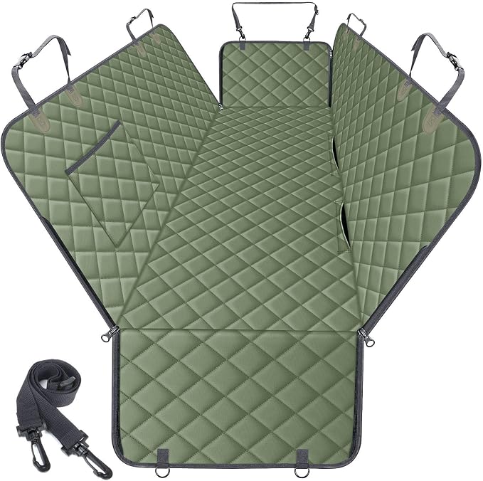 NECKORY Waterproof Dog Car Seat Cover for Back Seat - Durable, Scratch Proof Pet Hammock with Nonslip Design & Storage Pockets, Fits Cars, SUVs, Trucks- S, Green by NECKORY