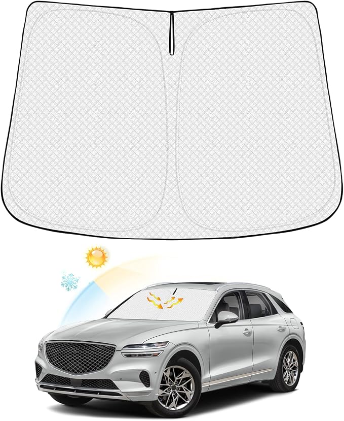 Canvcle Windshield Sun Shade for 2022-2025 2026 Genesis GV70 Accessories Thicken 6-Layer Front Window Sunshade Cover Sun Visor Protector Foldable Block UV Rays Keep Vehicle Cool by Canvcle
