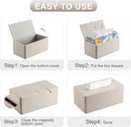 KINGFOM PU Leather Tissue Box Cover Rectangular Tissue Box Holder with Magnetic Bottom, Napkin & Facial Tissue Holder Dispenser for Home, Office for Standard 120-count/160-count (2-Ply) Beige Stripe - Image 9