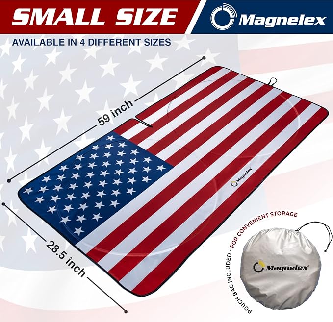 Magnelex American Flag Windshield Sun Shade, High-Resolution Car Sun Shield with Mirror Cut-Out for Automotive Interior Sun Protection Heat Reduction, Folding Car Sunshade - Small - Image 2