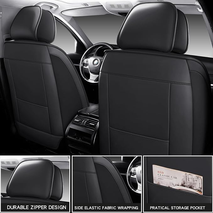 MINGBRON Seat Covers, Car Seat Covers Front Seats, Car Seat Cover, Car Seat Protector Waterproof, Car Seat Cushion Nappa Leather, Black Seat Covers Carseat Cover Universal Fit for Most Cars - Image 5