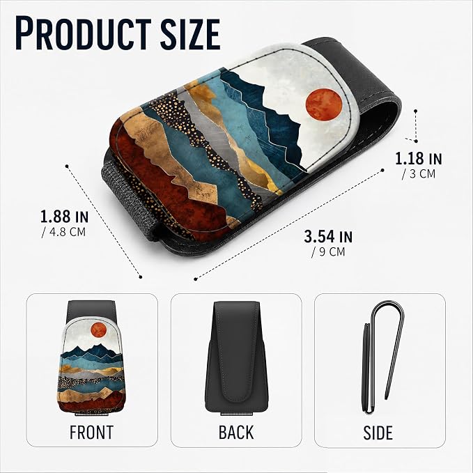 Leather Magnetic Sunglass Holder for Car Sun Visor, Cute Eyeglass Ticket Card Hanger Clip, Universal Auto Interior Accessories for SUV Pickup Truck, Sunset Mountain - Image 3