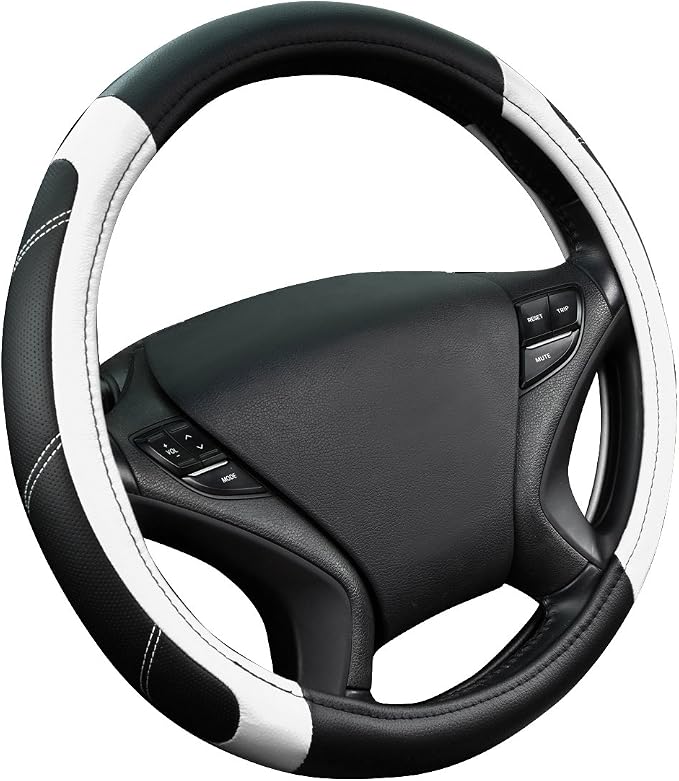 CAR PASS Line Rider Microfiber Leather Sporty Steering Wheel Cover Universal Fits for 95% Truck,SUV,Cars,14.5-15inch Anti-Slip Safety Comfortable Desgin (Black-White) - Image 7