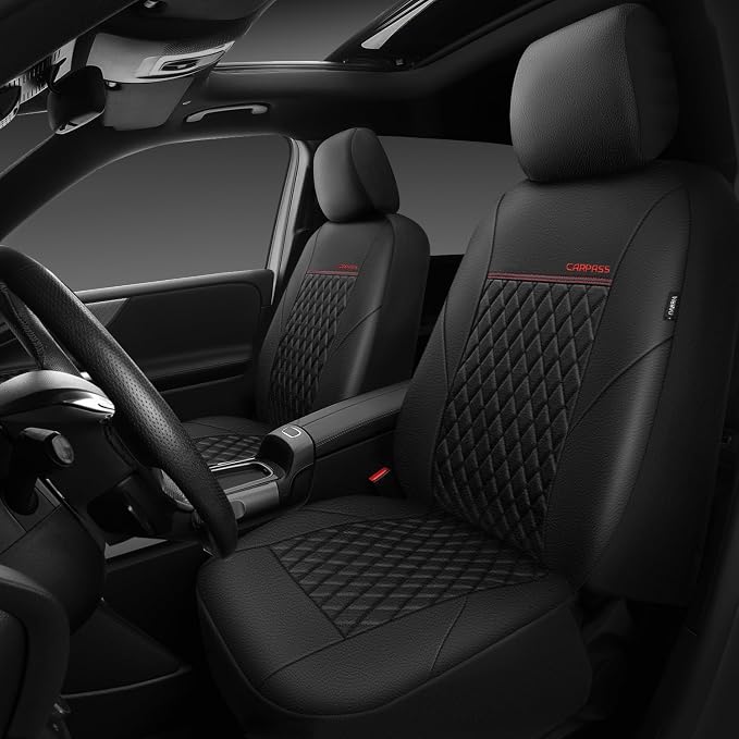 CAR PASS Quilting Leather Seat Cover Two Front Seats Only, Universal Fit Automotive Front Seat Covers Waterproof Deluxe PU Premium Vinyl Luxury for Cars Sedan Van SUV Airbag Compatible 2 Pieces,Black - Image 8