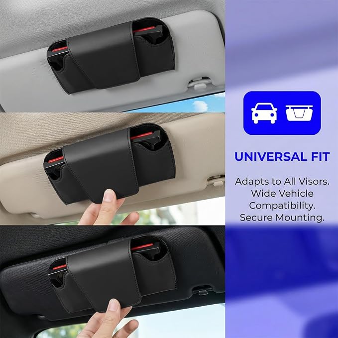 Sunglass Holder for Car Visor, PU Leather Magnetic Vehicle Glasses Organizer Box with Clips, Automotive Interior Eyeglasses Storage Case Accessories, Universal for Most Vehicles (Black) - Image 6