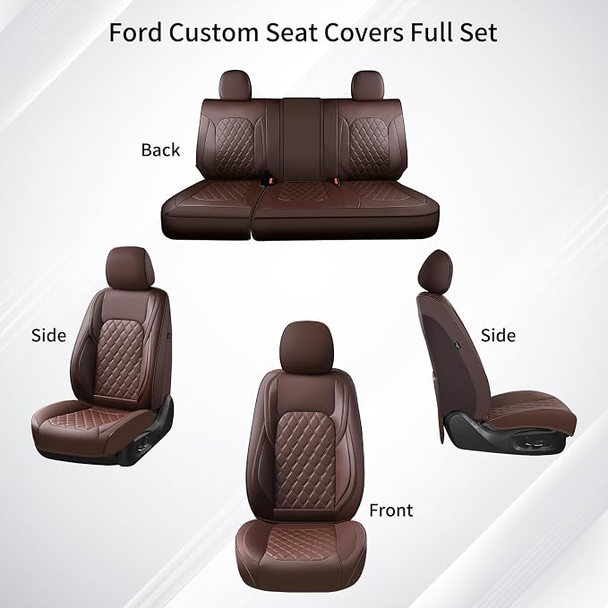 Huidasource Ford Custom Seat Covers, Car Seat Cushion Cover Fit for 2015-2026 Ford F150 SuperCrew & 2017-2026 F250 F350 F450 Super Duty Crew Cab XL XLT Lariat King Ranch Platinum(Full Set/Coffee) - Image 9