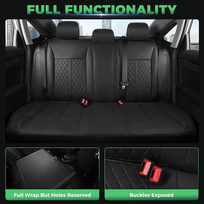 RIDEPOSH Custom Fit Seat Covers for Honda Civic 2016-2021 | Sedan LX, Faux Leather, Solid Bench Rear, No Rear Armrest, Waterproof, Full Coverage, Airbag Compatible, Easy-to-clean - Image 5