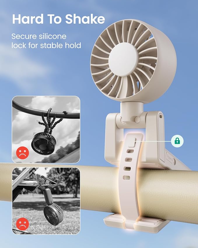 GROWNSY 4-in-1 Portable Baby Stroller Fan with Clip & Night Light, Beige | Foldable & Rechargeable, 4 Adjustable Wind Speed for Handheld/Car Seat/Carrier/Beach/Travel/Crib/Camping - Image 7