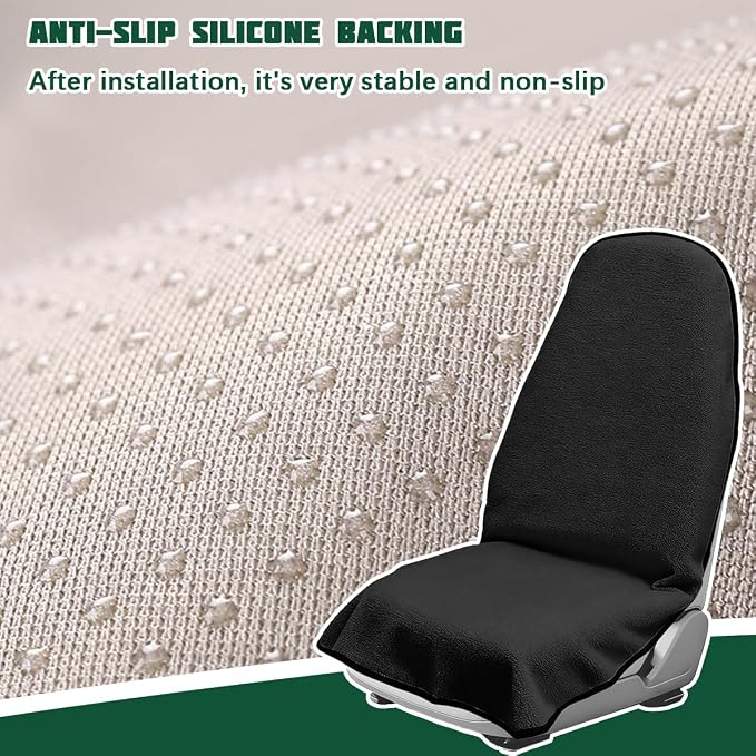 55.12 x 29.53 Inch Terry Cloth Car Seat Cover, Black | absorbent surface, waterproof barrier, granular anti-slip backing, side-free profile, interior accessory - Image 3