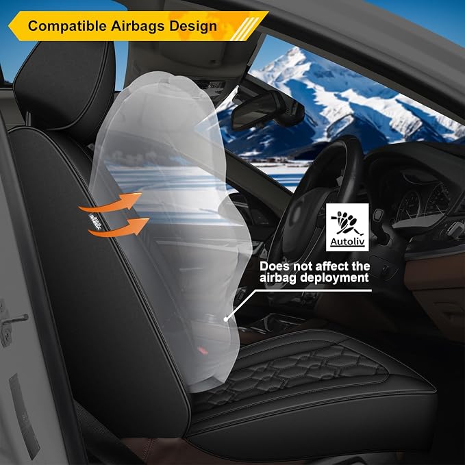 Front Seat Covers for Lexus RZ 300e 2023-2026 2027 Faux Leather | Waterproof Breathable Scratch Resistant 360° Wrap Airbag Compatible Easy Clean (2 Seats,Black) - Image 2