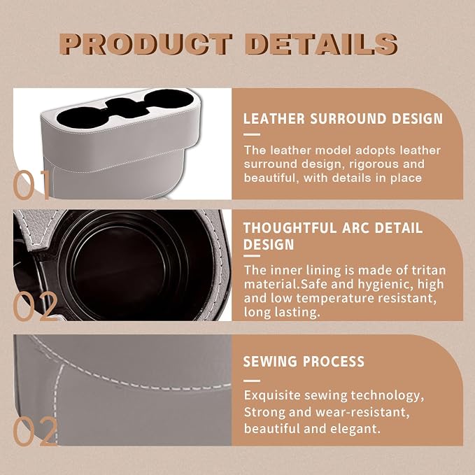 Car Cup Holder, PU Leather Auto Front Seat Organizer, Multifunctional Cup Drink Holders, Gap Filler Storage Box Coin Bucket Console Side Pocket Cell Mobile Phone Holder (Gray) - Image 6