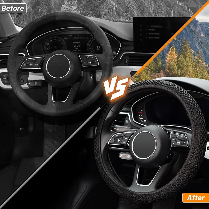 KAFEEK Elastic Stretch Steering Wheel Cover, Universal 15 Inch, Black | Warm in Winter and Cool in Summer, Microfiber Breathable Ice Silk, Anti-Slip, Odorless, Easy Carry - Image 4