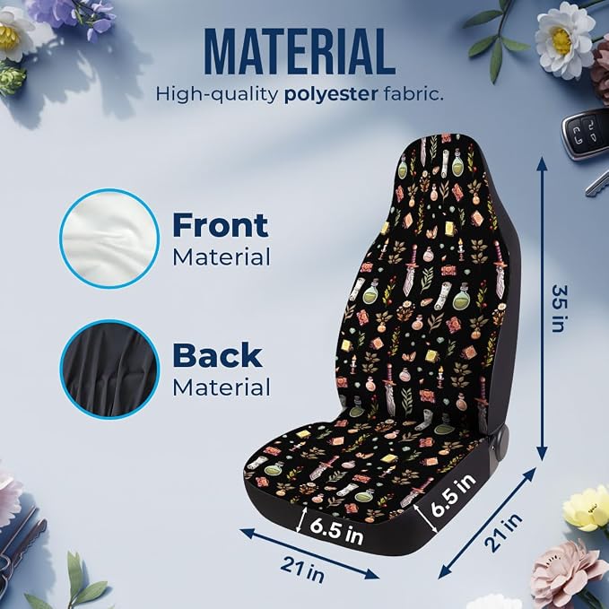 GENANY Polyhedral Dragon Car Seat Covers, 2-Piece Front Seat Set | 2-piece polyester front seat cover set, each 49.5 x 19.6 inches, with adjustable straps and hooks - Image 4