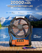 Portable Rechargeable Fan, 20000mAh Battery Powered Camping Fan with LED Light & Hook, 270° Adjustable, 4-Speed, 4H Timer Camping Essentials for Outdoor Tent Travel BBQ Car_Orange - Image 5