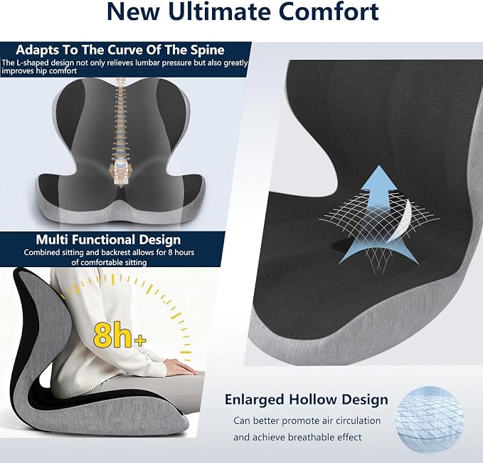 Car Seat Cushion for Long Driving, Office Chair Cushion | Truck Seat Cushion, Increase Height by 3.94 Inch, Double Non slip, Improves Sitting Posture, Sciatica & Tailbone Pain Relief - Image 7