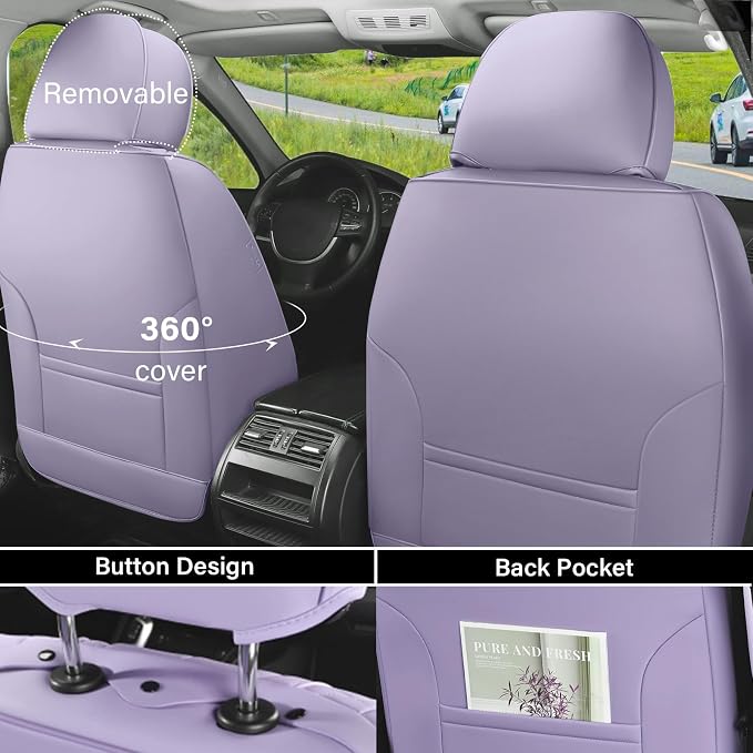 Coverado Seat Covers, Car Seat Covers Front Seats, Car Seat Cover, Car Seat Protector Waterproof, Car Seat Cushion Nappa Leather, Purple Seat Covers Carseat Cover Universal Fit for Most Cars - Image 4