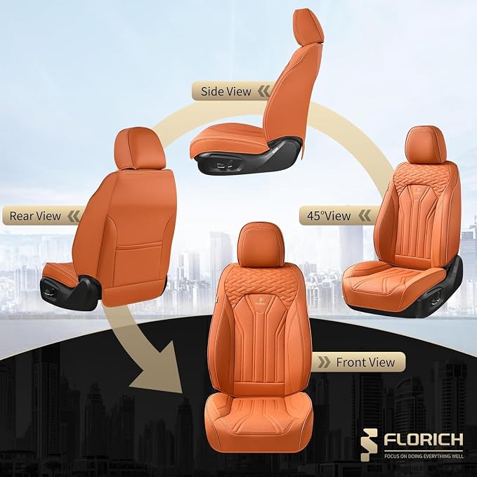 Car Seat Covers Full Set Orange Seat Cover Front Seats and Back Leather Seat Covers for Cars Waterproof Car Seat Cushion Universal Car Seat Protector Fit for Most Cars Trucks SUVs - Image 6
