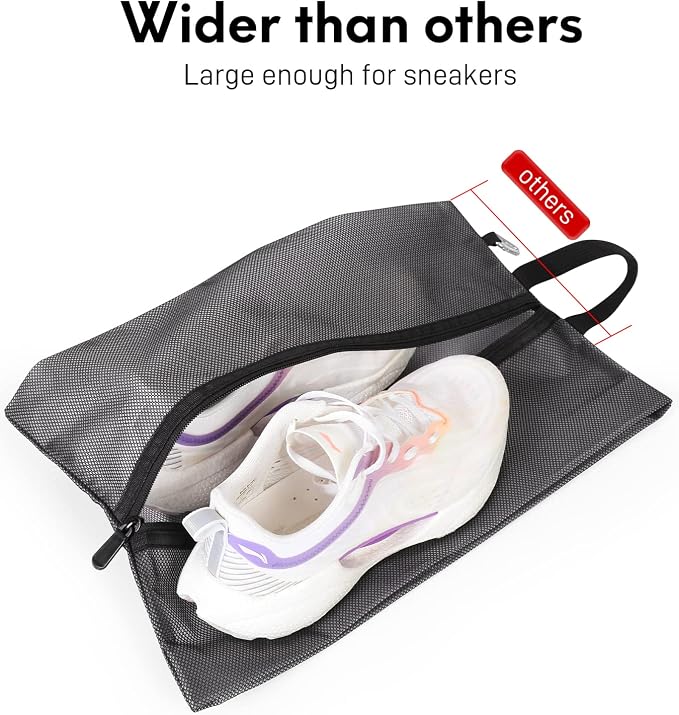 2 Pack Shoe Bags for Travel, Sneaker Bags, Waterproof Travel Shoe Bags with Zipper for Packing, Golf Shoe Dust Bags for Man and Women, Large, Black - Image 2