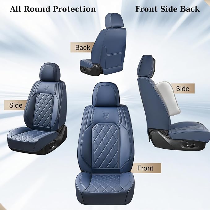 Coverado Car Seat Covers, Front Seat Cover, 2 Pack Luxury Faux Leather Seat Covers for Cars, Waterproof Car Seat Protector, Blue Car Seat Cover, Universal Car Seat Protectors Fit for Most Cars - Image 6