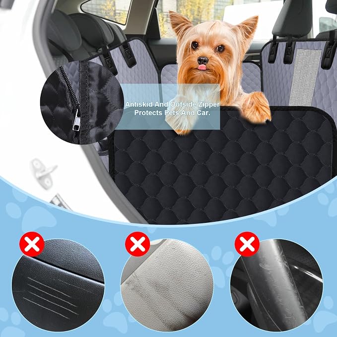 ZRRAJOY Dog Car Seat Cover for Back Seat, Waterproof Protector with Side Flaps, Scratchproof Hammock, Non-Slip Bottom for Cars/Trucks/SUVs (Grey) - Image 2