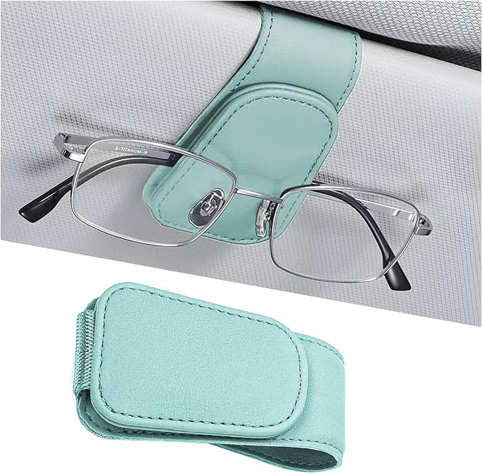 Sunglasses Holder for Car Visor, Microfiber Leather Magnetic Sun Visor Eyeglasses Hanger & Ticket Card Clip, Multi-Function Automotive Interior Glasses Mount, Universal Fit (Sky Blue) by Ywdiml
