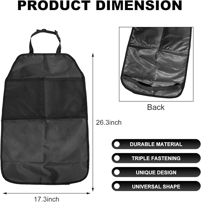 Kick Mat Back Seat Protector, Waterproof Car Backseat Protective Kick Mat with 2 Mesh Pockets, Large Vehicle Seat Back Kick Mat Organizer for Kids, Car Accessories - Image 2
