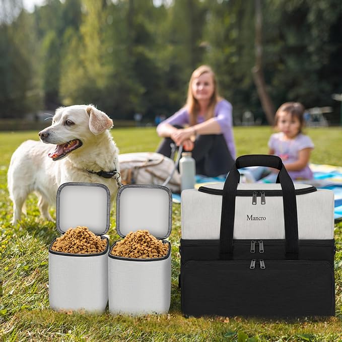 Mancro Dual Layers Dog Travel Bag, Dog Mom Gifts, Road Trip Essentials | Pet Travel Bags with 2 Extra Large Food Containers, 2 Collapsible Dog Bowls, Multi-Pockets Tote Organizer for Pet Supplies - Image 7