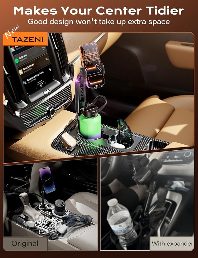 TAZENI 2-in-1 Cup Phone Holder for Car, with 2 Sizes Hollow Bases | Holds Phone & Bottle Together, Height Adjustable, Hands-free Viewing, Universal Fit, Fit 4.7-7 inches iPhone, Phones Android - Image 9