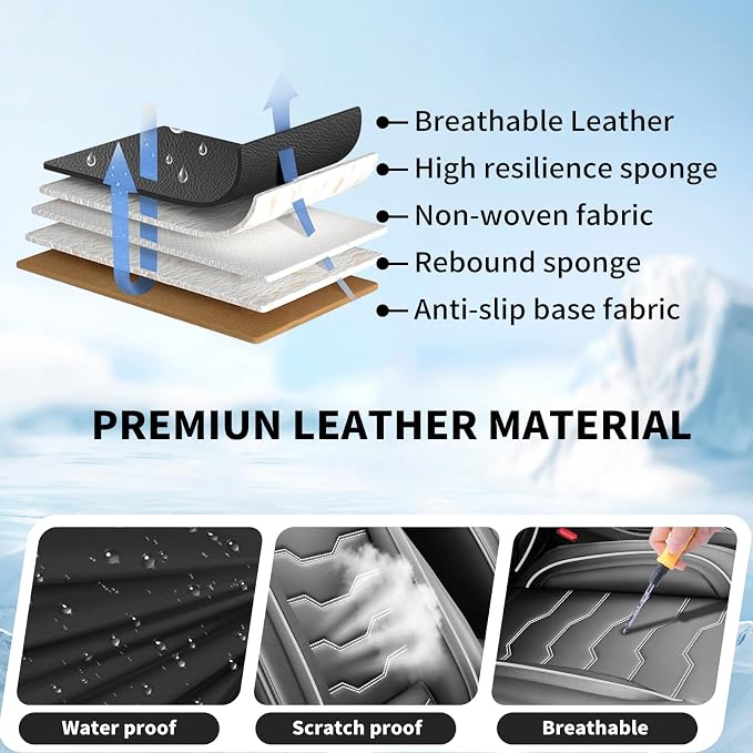 Fit Altima Car Seat Covers for Nissan Altima 2010-2025 2026- Full Set Premium Leather, Waterproof&Breathable, All-Weather Seat Cushion Protecto & Airbag Compatible, Full Set White Line Black - Image 7