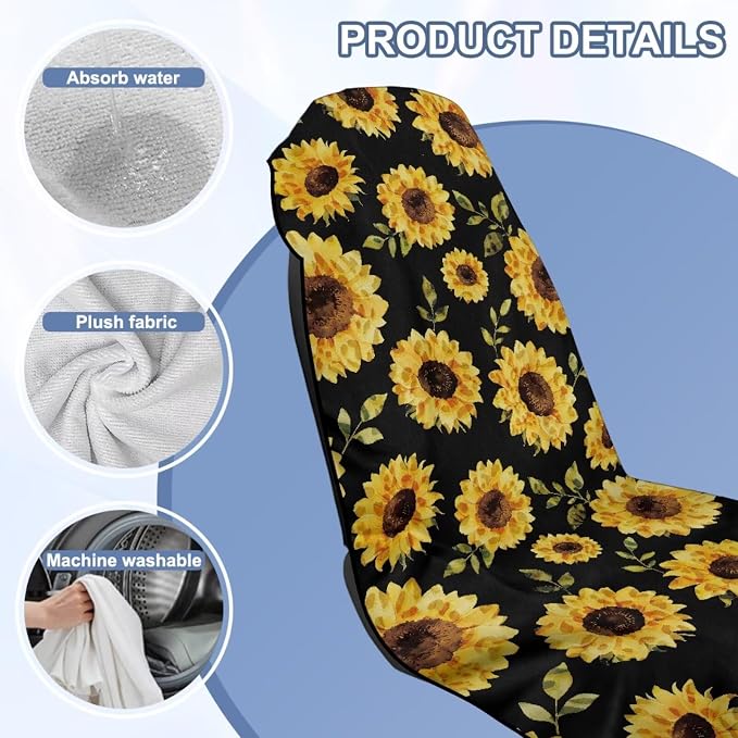 Sunflowers Car Seat Towel Cover Universal Auto Interior Seat Towel | Sunflower Print Car Interior Accessories Universal Non Slip Waterproof Sweat Protector with Storage Bag Yoga Beach Towel - Image 6