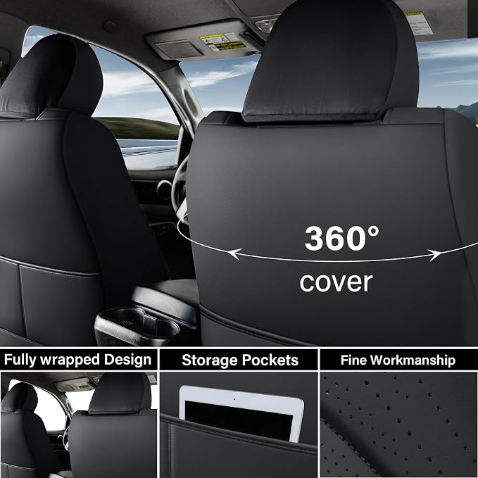 Coverado Tacoma Seat Covers, Car Seat Covers Front Seats, Leather Seat Covers for Cars Car Seat Protector Cushion Tacoma Accessories Custom Fit 2005-2023 Toyota Tacoma Double/Crew Cab(Black) - Image 2