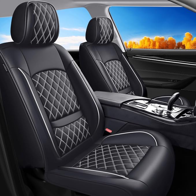 For Toyota Corolla Cross 2022-2026 Car Seat Covers, Full Set, Whiteline | Premium Leather Full Coverage Seat Protectors – All-Season, Waterproof, Breathable, Cushioned Comfort & Airbag Compatible by Unknown