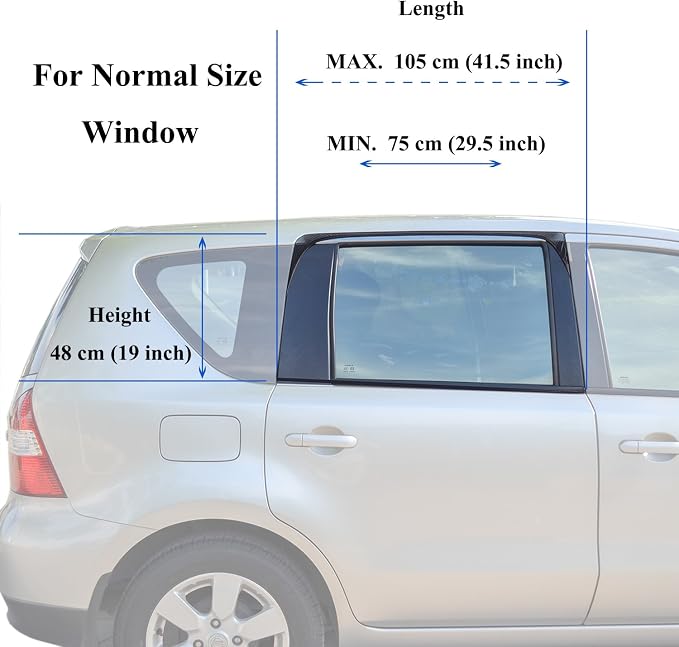 TFY Universal Car Rear Side-Door Square-Window Sunshades - for Vehicles with Side Windows 29.5Inch - 41.5Inch W x 19Inch H (Regular Rectangular Window) | Universal Fit | Sunshade | Glare reduction | Easy installation | Secure hold | Lightweight & porta... - Image 2