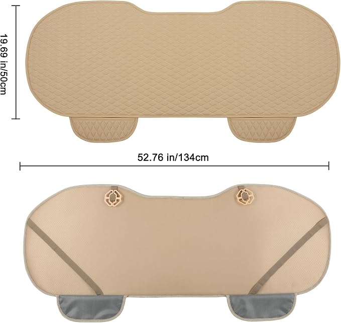 West Llama Pu Leather Car Seat Bottom Covers Protectors Include 1 Rear Bench Seat Cover Universal Fit 90% Vehicles,Beige - Image 2
