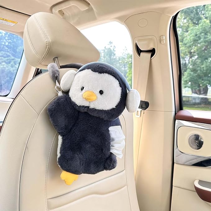Tissue Box Cover Plush Tissue Box Holder for Car, Home, Decorative Holder/Organizer for Bathroom Vanity Countertop, Nightstands, Office Desk-Penguin by seemehappy