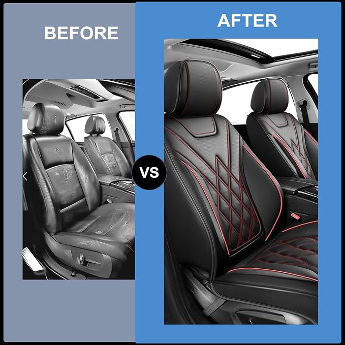 Car Seat Covers for GMC Acadia 2007-2026, Full Set, Redline | Luxury Full Coverage Leather Seat Protectors, Waterproof Breathable, Non-Slip, Easy to Install, Airbag Compatible, All-Season - Image 5